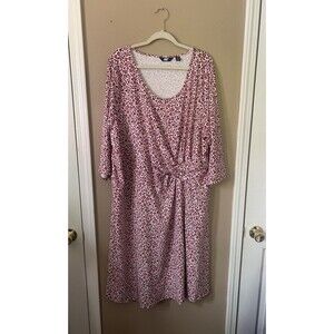 LANDS' END Red White Floral Stretchy Ruched Dress Short Sleeves Brown Size 3X